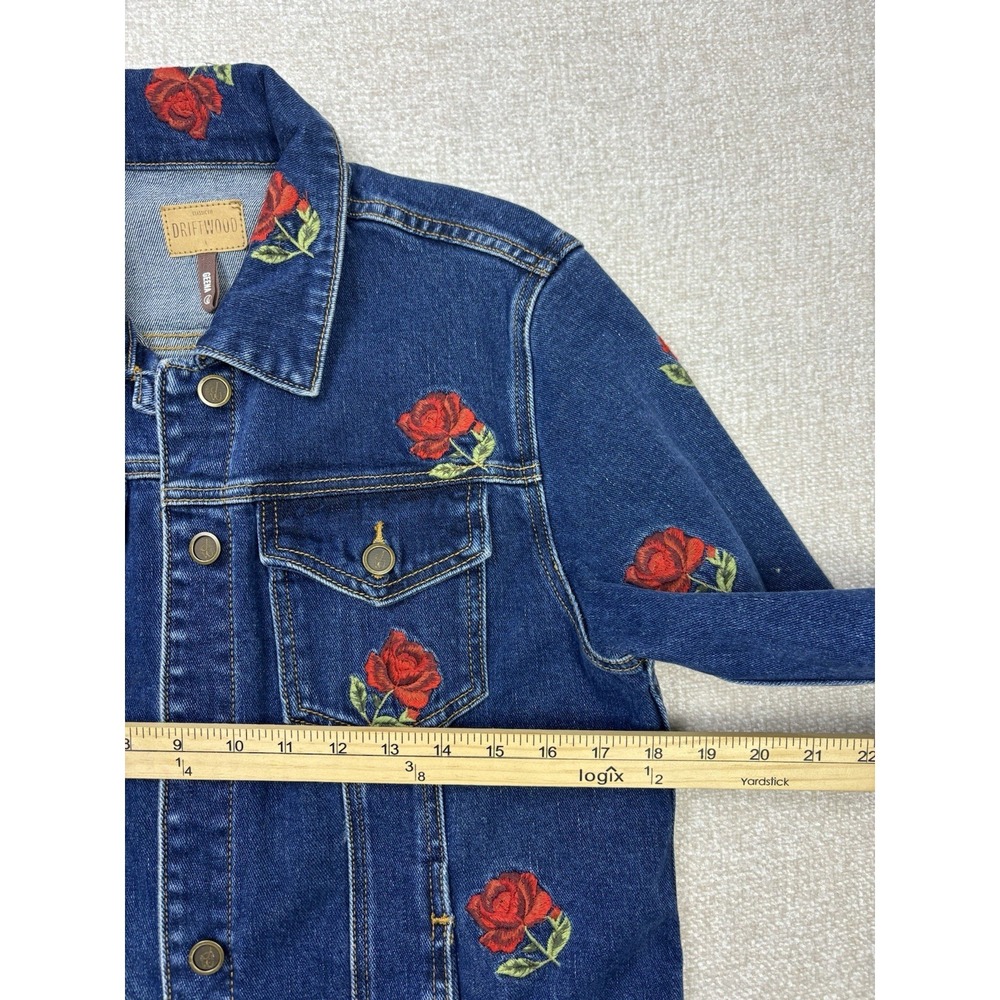 Driftwood Womens Denim Embroidered Roses Button Up Jacket Size Large/L Blue . - Picture 7 of 9